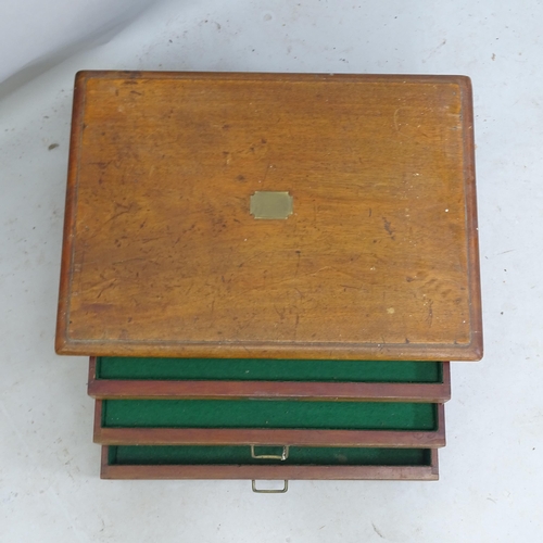 2204 - An Antique mahogany table-top collector's chest of 3 drawers, 54cm x 27cm x 39cm