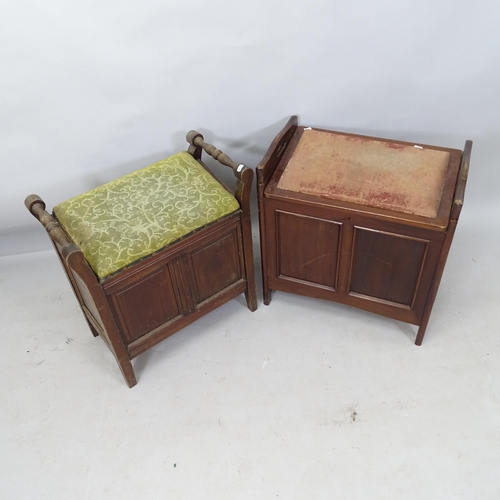 2211 - 2 similar Antique mahogany and upholstered piano stools with lifting tops, largest 57cm x 61cm x 33c... 