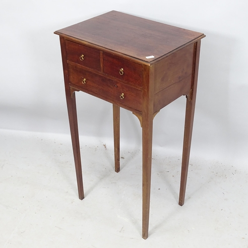 2221 - An Antique mahogany side table, with 3 fitted drawers, on square tapered legs, 41cm x 74cm x 30cm