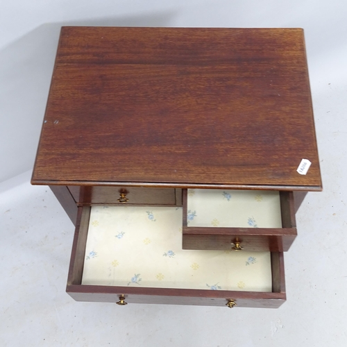 2221 - An Antique mahogany side table, with 3 fitted drawers, on square tapered legs, 41cm x 74cm x 30cm