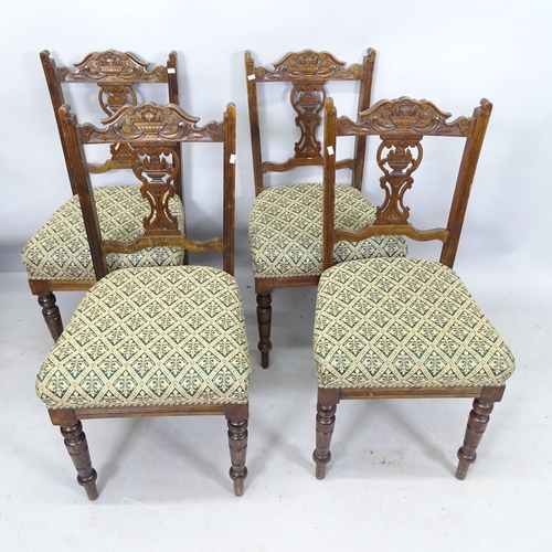 2222 - A set of 4 Edwardian mahogany and upholstered dining chairs, with carved decoration