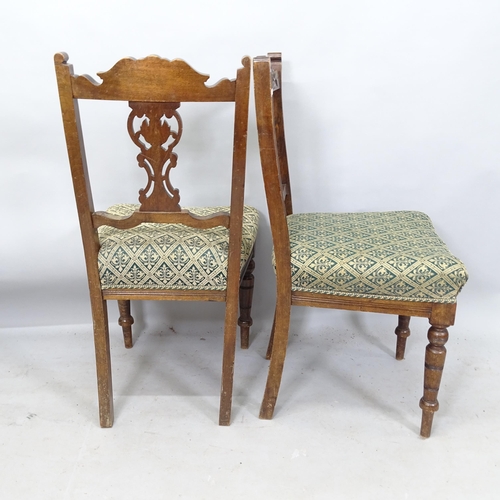 2222 - A set of 4 Edwardian mahogany and upholstered dining chairs, with carved decoration