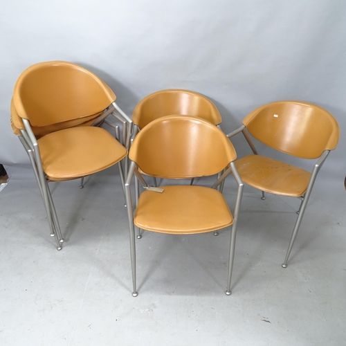 2232 - A set of 6 brown leather upholstered Calligaris stacking chairs, with maker's label