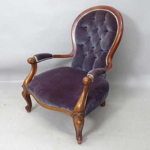 2239 - A Victorian mahogany and button-back upholstered low open armchair