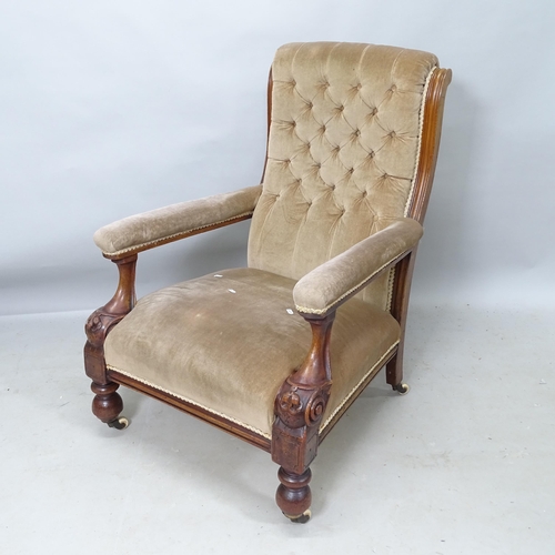 2240 - A Victorian mahogany and button-back upholstered open armchair