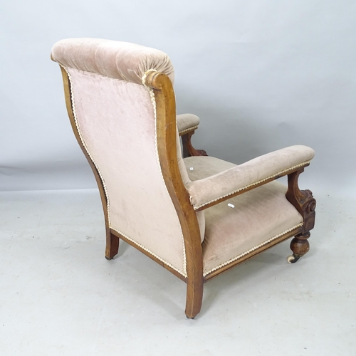 2240 - A Victorian mahogany and button-back upholstered open armchair