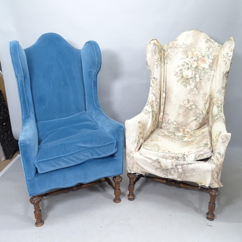 2241 - A pair of Antique Queen Anne style armchairs, on walnut legs and stretchers