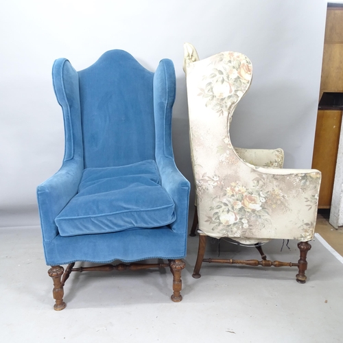 2241 - A pair of Antique Queen Anne style armchairs, on walnut legs and stretchers