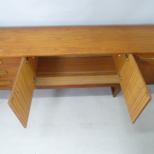 2242 - A mid-century teak low sideboard, with 3 fitted drawers and 3 cupboards, 205cm x 72cm x 42cm