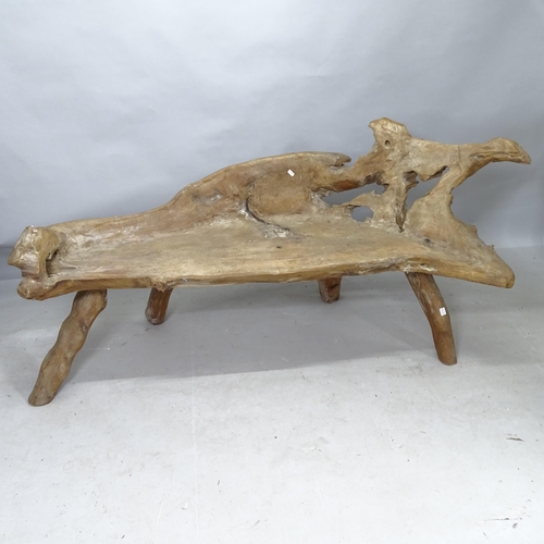 2246 - A stained rootwood bench, 155cm x 78cm x 70cm