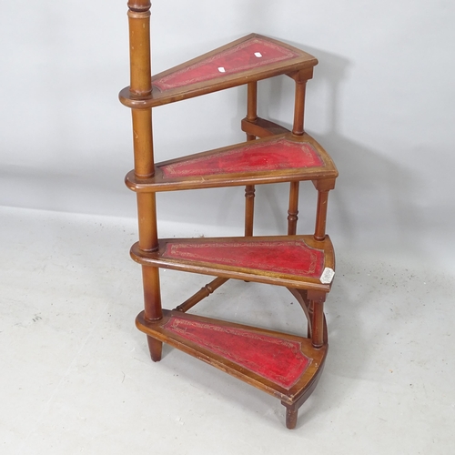 2248 - A set of mahogany library steps, with tooled and embossed leather steps, overall height 156cm