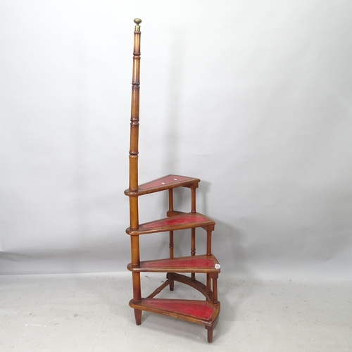 2248 - A set of mahogany library steps, with tooled and embossed leather steps, overall height 156cm