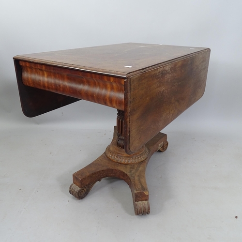 2251 - A Regency mahogany drop leaf breakfast table, with ogee frieze drawer, raised on a turned and fluted... 