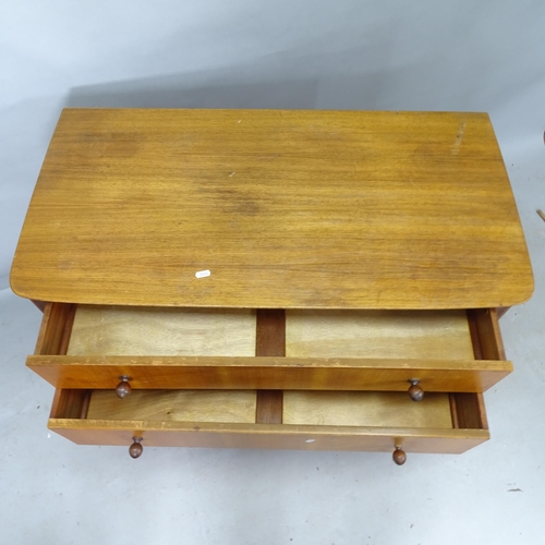 2254 - A mid-century teak chest of 4 long drawers, with label for Vesper Furniture, 95cm x 90cm x 48cm