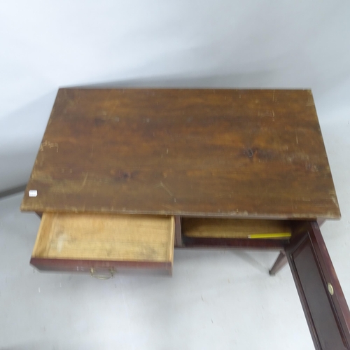 2255 - An Edwardian mahogany and satinwood inlaid cabinet, with stained pine top, 3 fitted drawers and sing... 