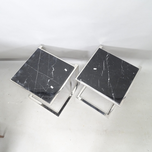 2256 - A pair of contemporary black square-topped marble-top bedside tables, on chromed base, 45cm x 57cm