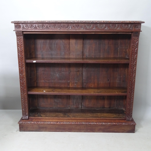 2258 - A Victorian carved oak open bookcase, with 2 adjustable shelves, 123cm x 113cm x 30cm