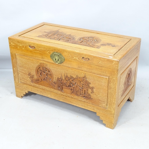 2262 - An Oriental camphorwood chest, 102cm x 61cm x 52cm