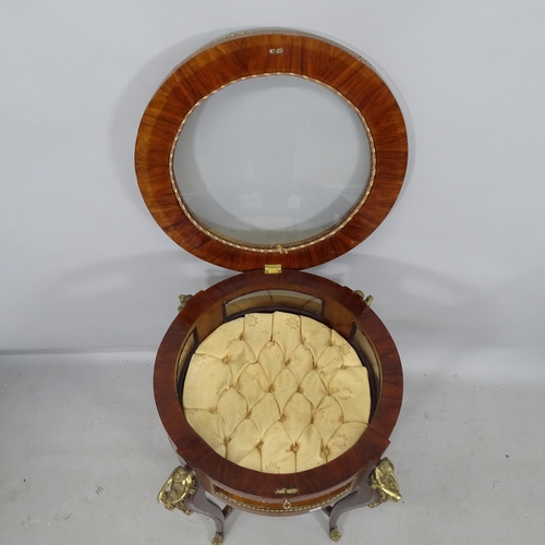 2266 - A mahogany-framed bijouterie table, with brass figural mounts, 58cm x 83cm (with key)