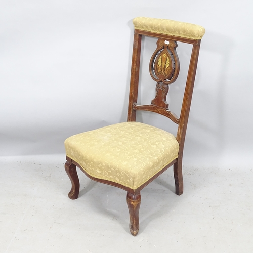 2270 - An Edwardian mahogany and satinwood-strung prayer chair, with inlaid decoration