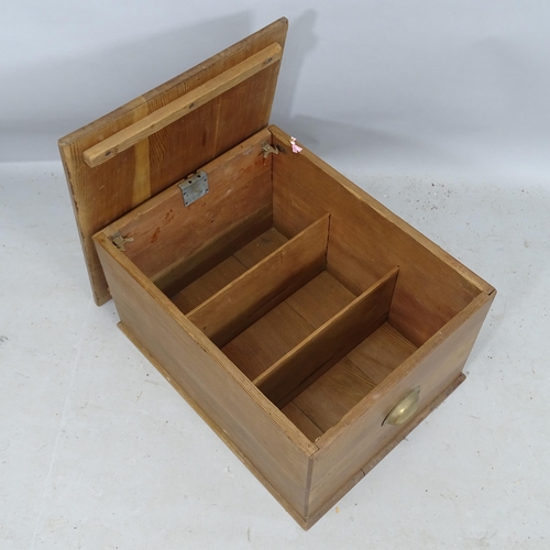 2271 - A Vintage stained pine storage box, with divided interior, 57cm x 33cm x 44cm