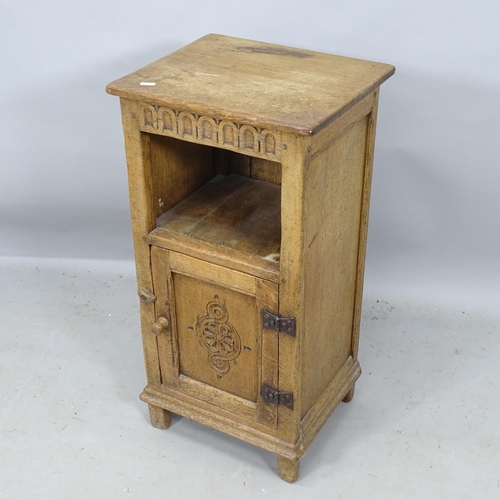 2272 - An Antique oak pot cupboard, with carved decoration, 38cm x 76cm x 33cm