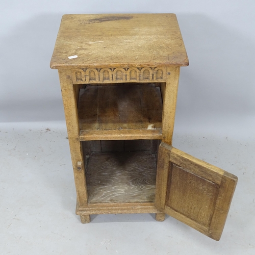 2272 - An Antique oak pot cupboard, with carved decoration, 38cm x 76cm x 33cm