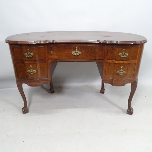 2278 - A mahogany kidney-shaped writing desk, with 5 fitted drawers, 120cm x 76cm x 64cm