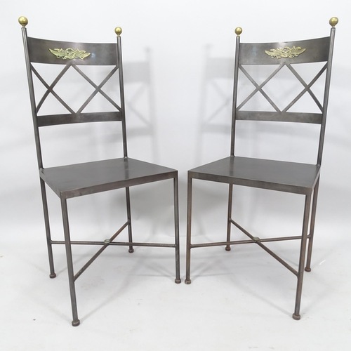 2280 - A pair of Neo-Classical design iron and brass chairs