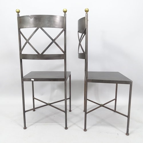 2280 - A pair of Neo-Classical design iron and brass chairs