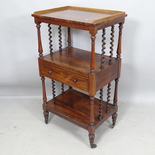 2283 - A Victorian rosewood 2-tier whatnot, with single fitted drawer, 51cm x 96cm x 37cm