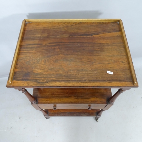 2283 - A Victorian rosewood 2-tier whatnot, with single fitted drawer, 51cm x 96cm x 37cm