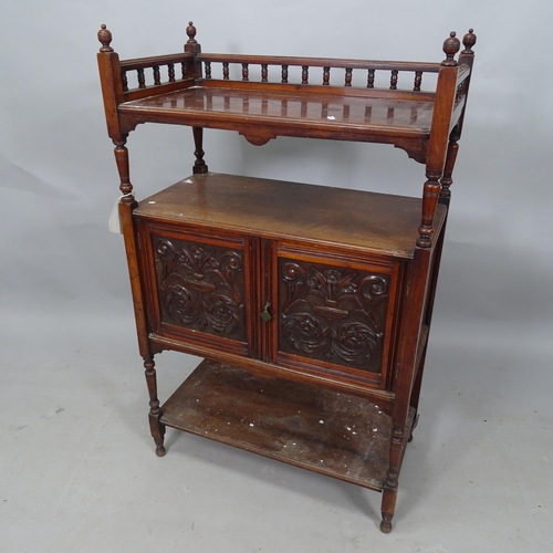 2293 - An Edwardian mahogany side cabinet, with 2 carved panelled doors and raised gallery, 69cm x 112cm x ... 