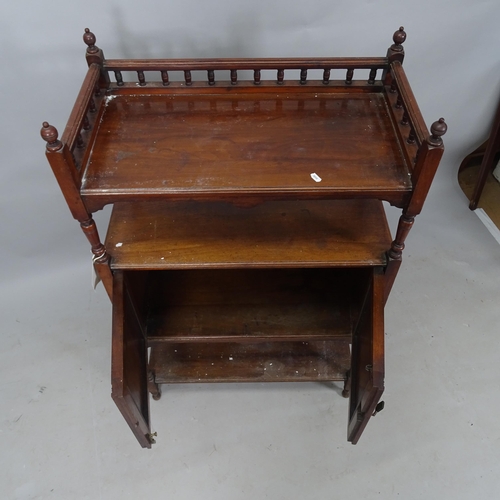 2293 - An Edwardian mahogany side cabinet, with 2 carved panelled doors and raised gallery, 69cm x 112cm x ... 