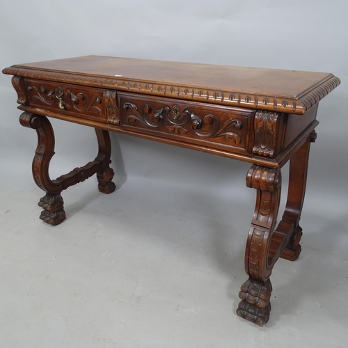 2294 - A Victorian mahogany sideboard/serving table, with 2 frieze drawers and carved acanthus leaf decorat... 