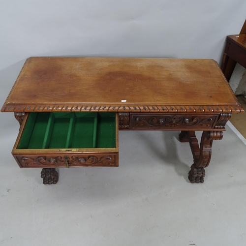 2294 - A Victorian mahogany sideboard/serving table, with 2 frieze drawers and carved acanthus leaf decorat... 