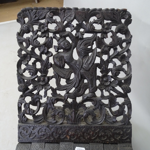 2299 - An Antique Indian hardwood Koran stand, with carved and pierced decoration, 60cm x 52cm x 31cm