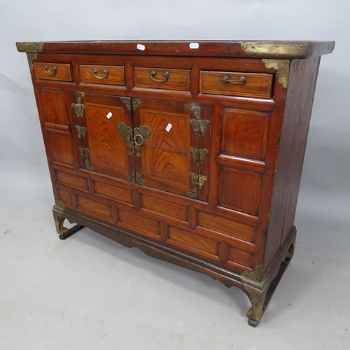 2302 - A Chinese elm cabinet, with 4 fitted drawers and cupboards under, 99cm x 82cm x 39cm