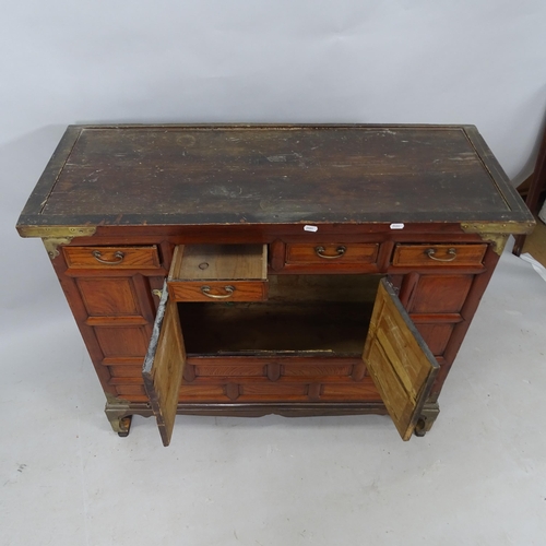 2302 - A Chinese elm cabinet, with 4 fitted drawers and cupboards under, 99cm x 82cm x 39cm