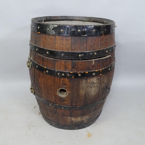 2305 - A coopered oak barrel converted to a single-door cabinet, 60cm x 66cm