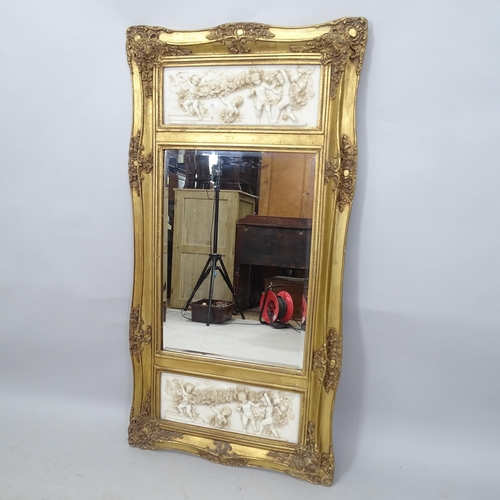 2310 - A framed wall mirror, with inset marble panel, 65cm x 124cm