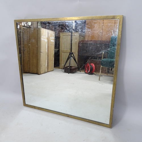 2311 - A Vintage brass-framed rectangular wall mirror, 90cm x 85cm