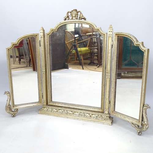 2316 - A silvered framed 3-fold dressing table mirror, with applied decoration, H83cm