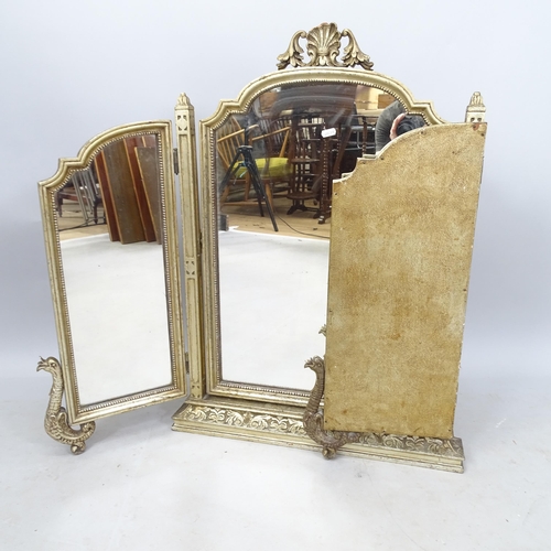 2316 - A silvered framed 3-fold dressing table mirror, with applied decoration, H83cm