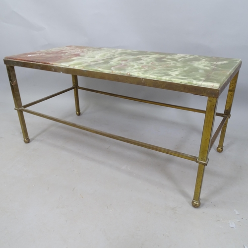 2321 - A rectangular brass-framed onyx-top coffee table, 97cm x 47cm x 46cm