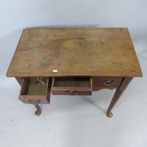 2331 - A 19th century mahogany low boy, with 3 fitted drawers, on pad feet, 81cm x 72cm x 46cm