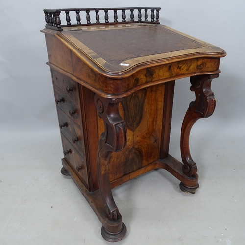 2339 - A Victorian walnut Davenport, with tooled leather skiver and 5 fitted drawers, 55cm x 86cm x 58cm