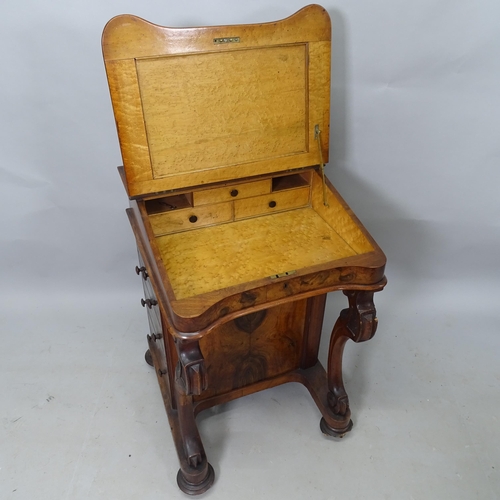 2339 - A Victorian walnut Davenport, with tooled leather skiver and 5 fitted drawers, 55cm x 86cm x 58cm