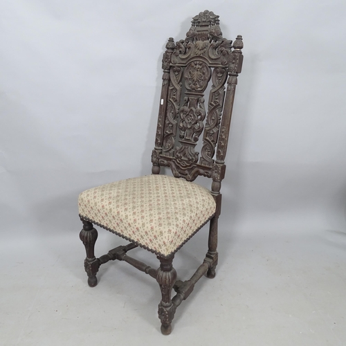 2345 - A 19th Century Carolean style hall chair, with carved and pierced back