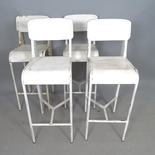 2544 - A set of 4 mid-century welded steel bar stools, in the manner of Jean Prouve, thought to be prototyp... 